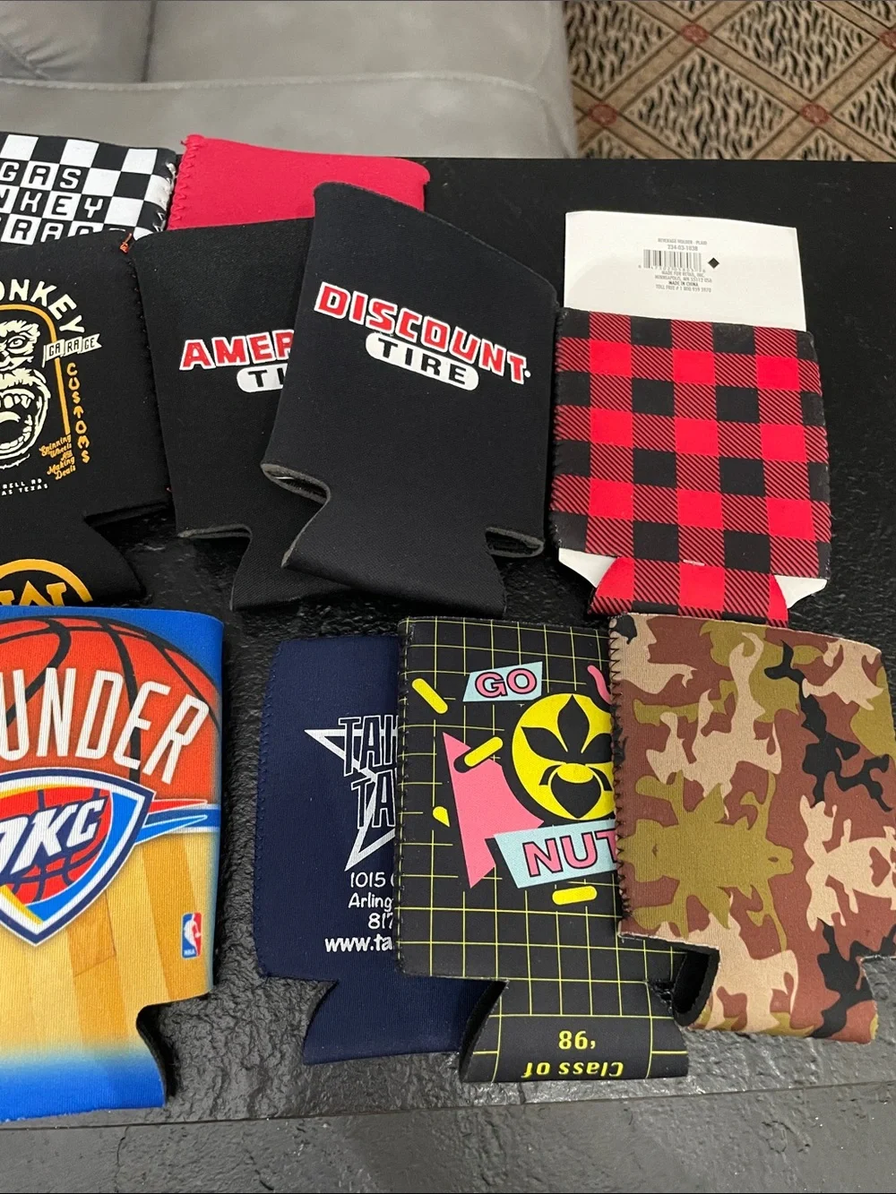 Lot- 21 assorted drink coozies Black/Pink Cowboys Thunder Eskimo Joes Gas Monkey